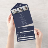 Blaue minimalistische lässige Initialen Foto Hochz All In One Einladung (Abreißen)