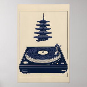 Blaue minimalistische Musik-Kunst-Vintage-Plattens Poster