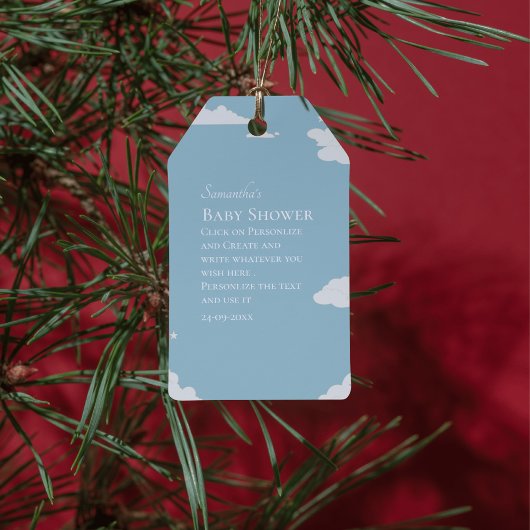 Blaue Minimalistische rustikale Babydusche Geschenkanhänger