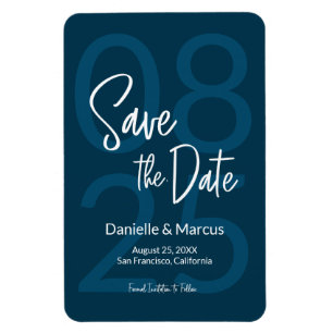 Blaue Minimalistische Save the Date Typografie Magnet
