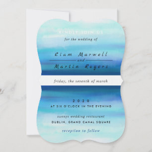Blaue Minimalistische Wasserfarbenwellen Einladung