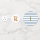 Blaue Minimalstreifen Teddy Bear Geburtstag Konfetti (Rückseiten)