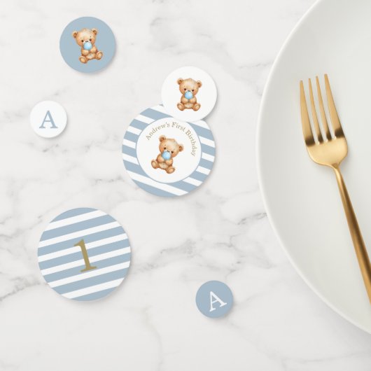 Blaue Minimalstreifen Teddy Bear Geburtstag Konfetti (Gruppe)