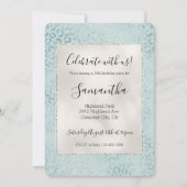 Blaue Mint Leoparden Glitterdruck Einladung (Vorderseite)