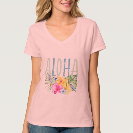 Blaue Minze Aloha tropische Wasserfarbe T-Shirt (Vorderseite)