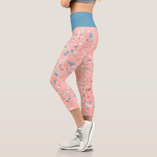Blaue Minze Grün Weißes Korallenriff Rosa Rosa Ter Capri Leggings (Links)