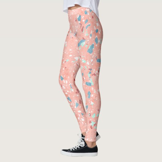 Blaue Minze Grün Weißes Korallenriff Rosa Rosa Ter Leggings (Links)