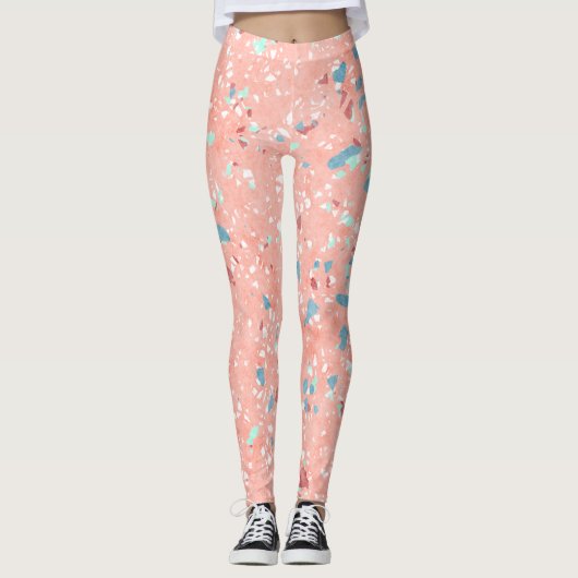 Blaue Minze Grün Weißes Korallenriff Rosa Rosa Ter Leggings (Vorderseite)