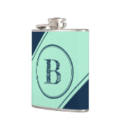 Blaue Minze mit diagonaler geometrischer Initialmo Flachmann (Links)