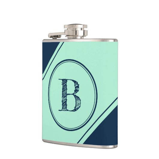 Blaue Minze mit diagonaler geometrischer Initialmo Flachmann (Links)