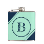 Blaue Minze mit diagonaler geometrischer Initialmo Flachmann (Vorderseite)