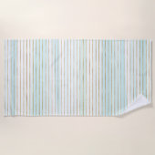 Blaue Minze, weißer Strand Wasserfarben Streifen Strandtuch (Vorderseite)