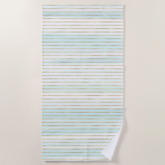 Blaue Minze, weißer Strand Wasserfarben Streifen Strandtuch (Vorderseite)