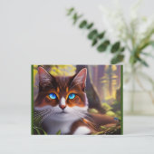 Blaue Mit Augen Katze im Puzzle des Waldes Postkarte (Stehend Vorderseite)