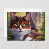 Blaue Mit Augen Katze im Puzzle des Waldes Postkarte (Vorne/Hinten)