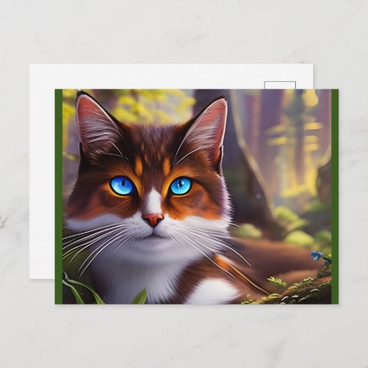 Blaue Mit Augen Katze im Puzzle des Waldes Postkarte (Vorne/Hinten)