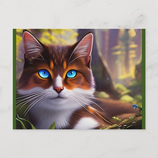 Blaue Mit Augen Katze im Puzzle des Waldes Postkarte (Vorderseite)