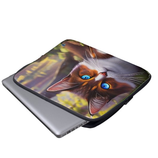 Blaue Mit Augen Katze im Wald Laptopschutzhülle (Vorne Knopf)