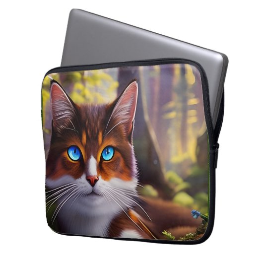 Blaue Mit Augen Katze im Wald Laptopschutzhülle (Vorderseite Links)