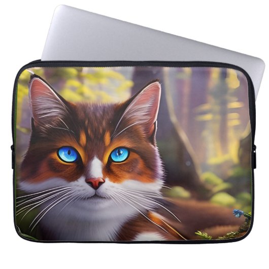 Blaue Mit Augen Katze im Wald Laptopschutzhülle (Vorderseite)