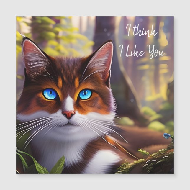 Blaue Mit Augen Katze im Wald *personalisieren* Magnetkarte (Vorderseite)