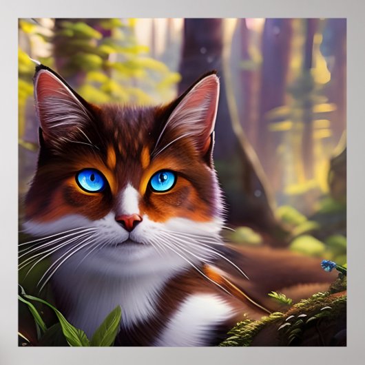 Blaue Mit Augen Katze im Wald Poster (Vorne)
