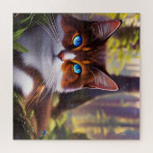 Blaue Mit Augen Katze im Wald Puzzle (Horizontal)