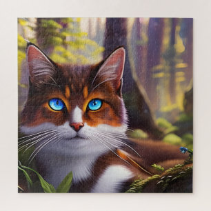 Blaue Mit Augen Katze im Wald Puzzle
