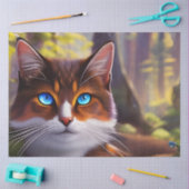 Blaue Mit Augen Katze im Wald Seidenpapier (Basteln)