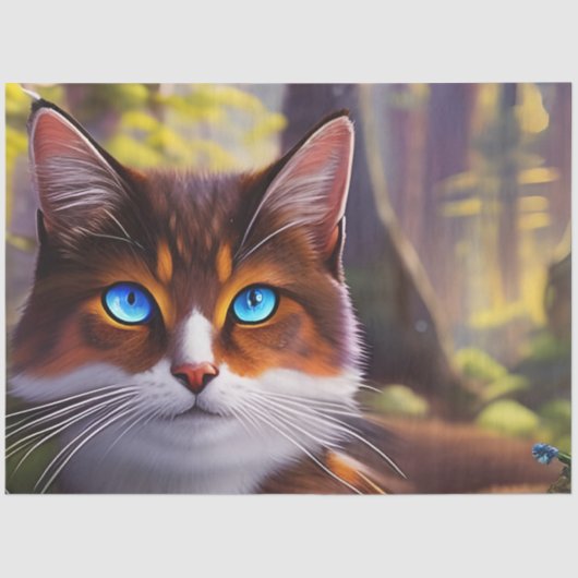 Blaue Mit Augen Katze im Wald Seidenpapier (Vorderseite)