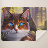 Blaue Mit Augen Katze im Wald Sherpadecke (Vorderseite (Horizontal))