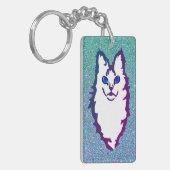 Blaue Mit Augen Katze Schlüsselanhänger (Vorderseite links)