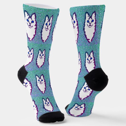 Blaue Mit Augen Katze Socken (Gewinkelt)