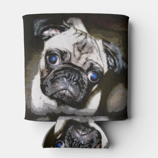 blaue mit Augen Mops-Oberfläche Dosenkühler (Rückseite)