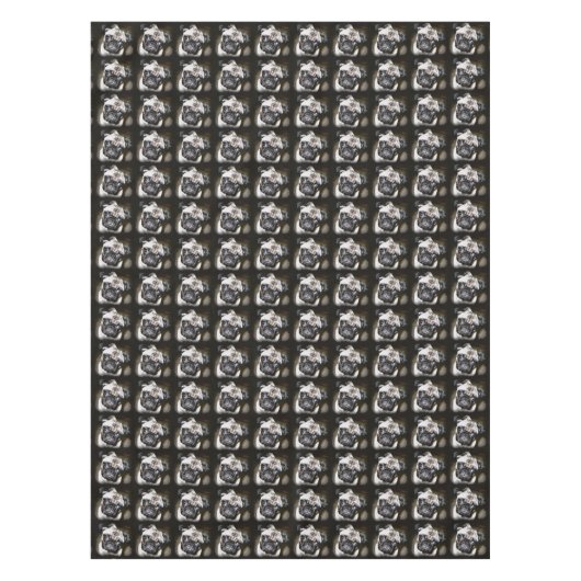 blaue mit Augen Mops schwarz Tischdecke (Vorderseite)