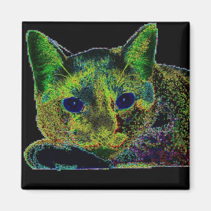 Blaue mit Augen Neonkatze Magnet