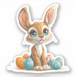Blaue, Mit Augen Pastelle Bunny mit Ostereiern Aufkleber