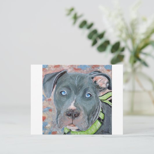 Blaue Mit Augen Puppy-Malerei Postkarte (Stehend Vorderseite)