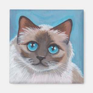 Blaue mit Augen Ragdoll Katzen-Porträt-Malerei Magnet