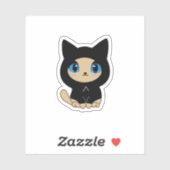 Blaue Mit Augen schwarze Katze auf blauem Hintergr Aufkleber (Blatt)