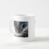 Blaue mit Augen Schwarzweiss-Kitty-Katze Kaffeetasse (Vorderseite Links)