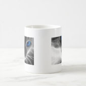 Blaue mit Augen Schwarzweiss-Kitty-Katze Kaffeetasse (Mittel)
