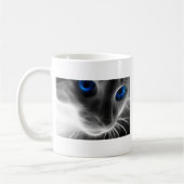 Blaue mit Augen Schwarzweiss-Kitty-Katze Kaffeetasse (Links)