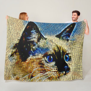 Blaue Mit Augen siamesische Katze Mosaikfliesen Fleecedecke