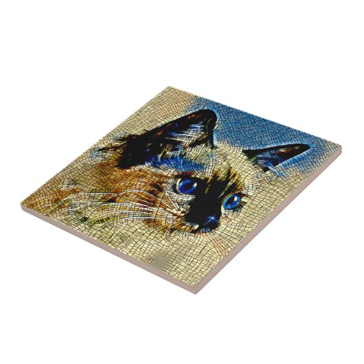 Blaue Mit Augen siamesische Katze Mosaikfliesen Fliese (Seite)