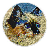 Blaue Mit Augen siamesische Katze Mosaikfliesen Keramikknauf (Vorderseite)