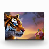 Blaue Mit Augen Tiger und rosa Blume Fotoblock (Vorderseite)