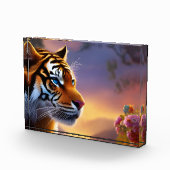 Blaue Mit Augen Tiger und rosa Blume Fotoblock (Rechts)