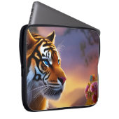 Blaue Mit Augen Tiger und rosa Blume Laptopschutzhülle (Vorne Rechts)