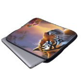 Blaue Mit Augen Tiger und rosa Blume Laptopschutzhülle (Vorne Knopf)